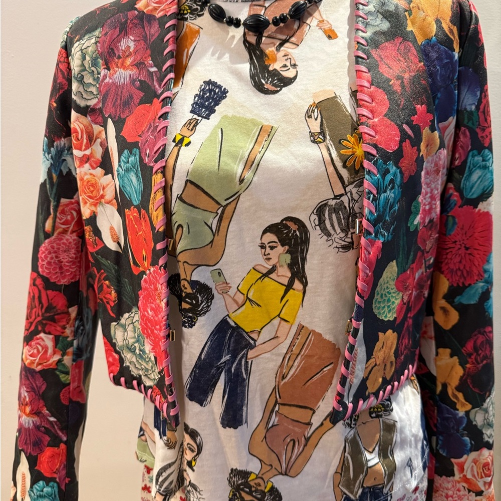 Alice + Olivia Zeta Floral Multicolor Leather Jacket - Picture 6 of 10